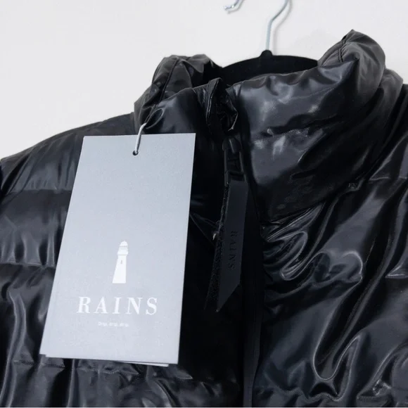 NWT RAINS Trekker W Coat XS/S Shiny Black Insulated Belted Waterproof Long - Picture 5 of 13